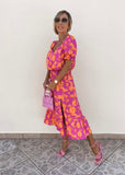 Elowen pink kjole med print