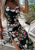 Pallas sort kjole med blomsterprint